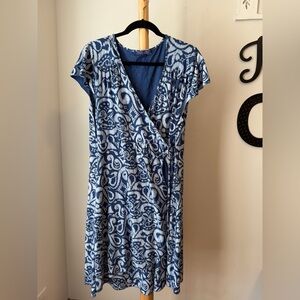 Fresh Produce Navy Paisley Wrap Dress Size XL Short Sleeve Coastal Lined